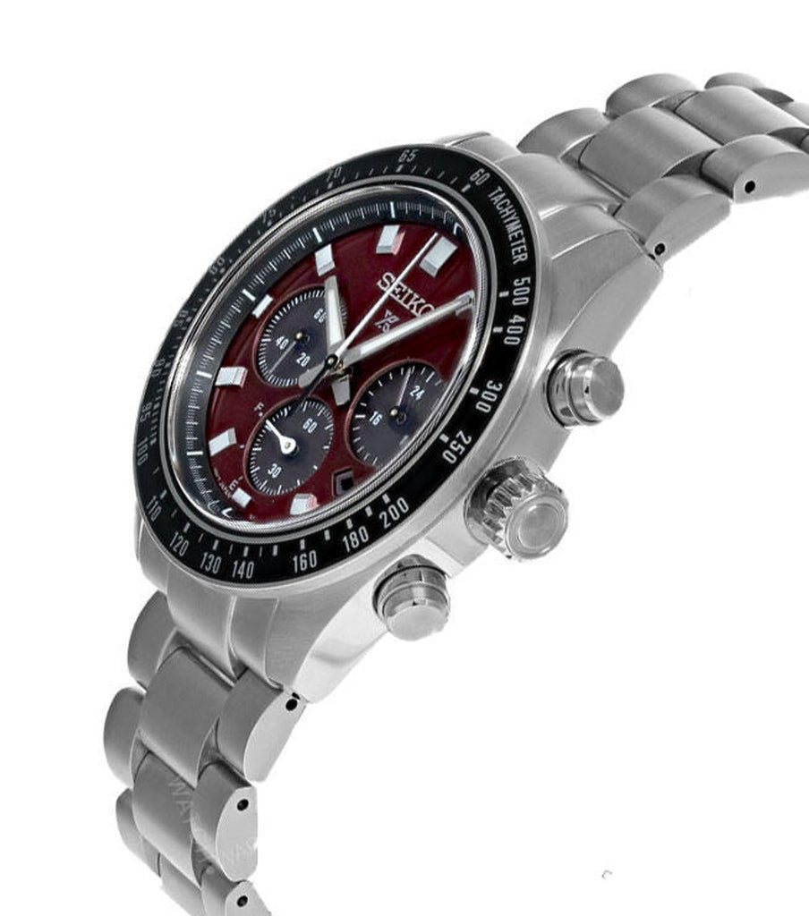 Seiko Prospex US Special Edition Speedtimer Solar Chronograph Red Dial Silver Steel Strap Watch for Men - SSC927 Buy Now By Seiko