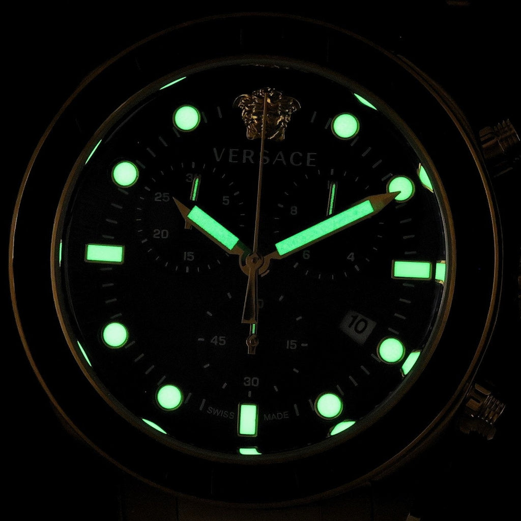 Versace Greca Dome Chronograph Black Dial Gold Steel Strap Watch for Men - VE6K00523 Buy Now By Versace