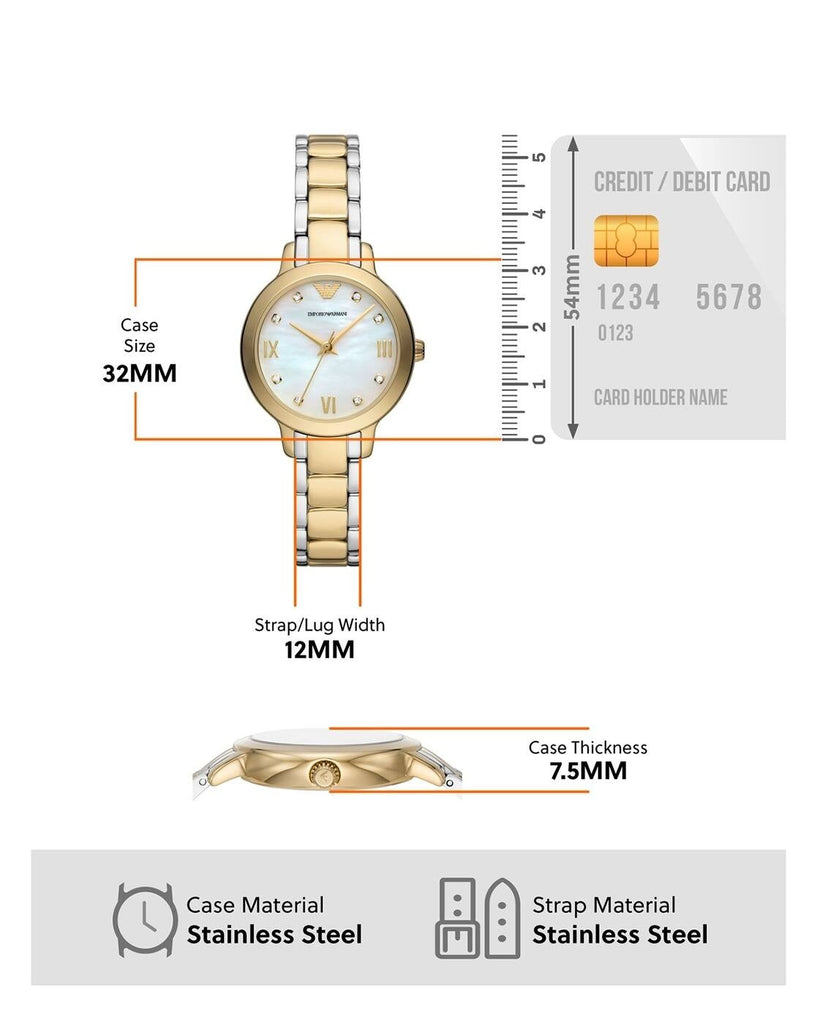 Emporio Armani Cleo Three Hand Mother of Pearl Dial Two Tone Steel Strap Watch for Women - AR11513 Buy Now By Emporio Armani