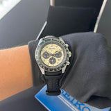 Seiko Prospex Speedtimer Solar Chronograph Ivory Dial Black Leather Strap Watch for Men - SSC943