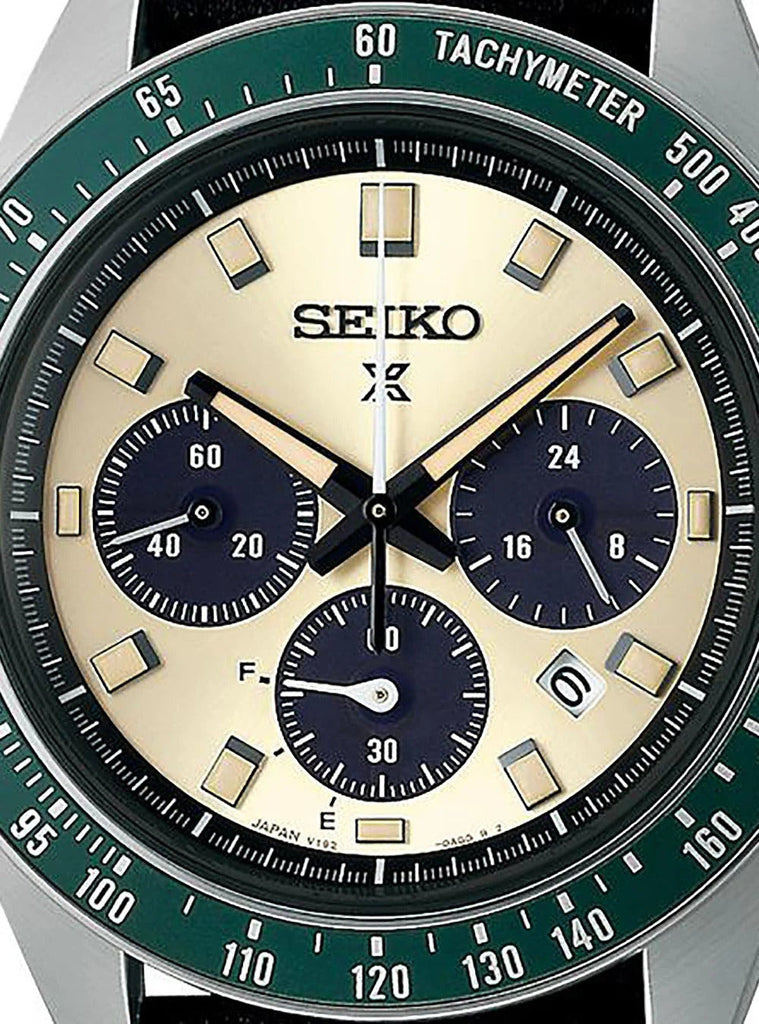 Seiko Prospex Speedtimer Solar Chronograph Ivory Dial Black Leather Strap Watch for Men - SSC943 Buy Now By Seiko