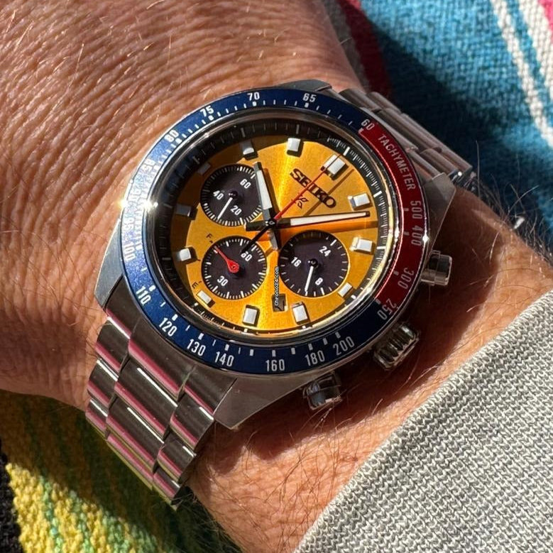 Seiko Prospex Solar Chronograph 1969 Re-interpretation Orange Dial Silver Steel Strap Watch for Men - SSC947 Buy Now By Seiko