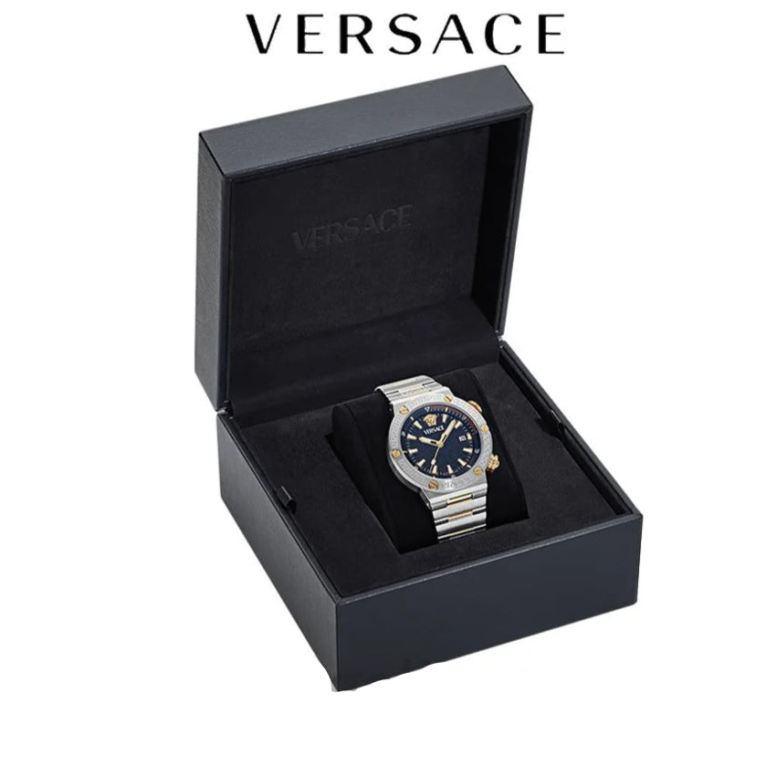 Versace Greca Logo Diver Quartz Black Dial Two Tone Steel Strap Watch for Men - VE8G00424 Buy Now By Versace