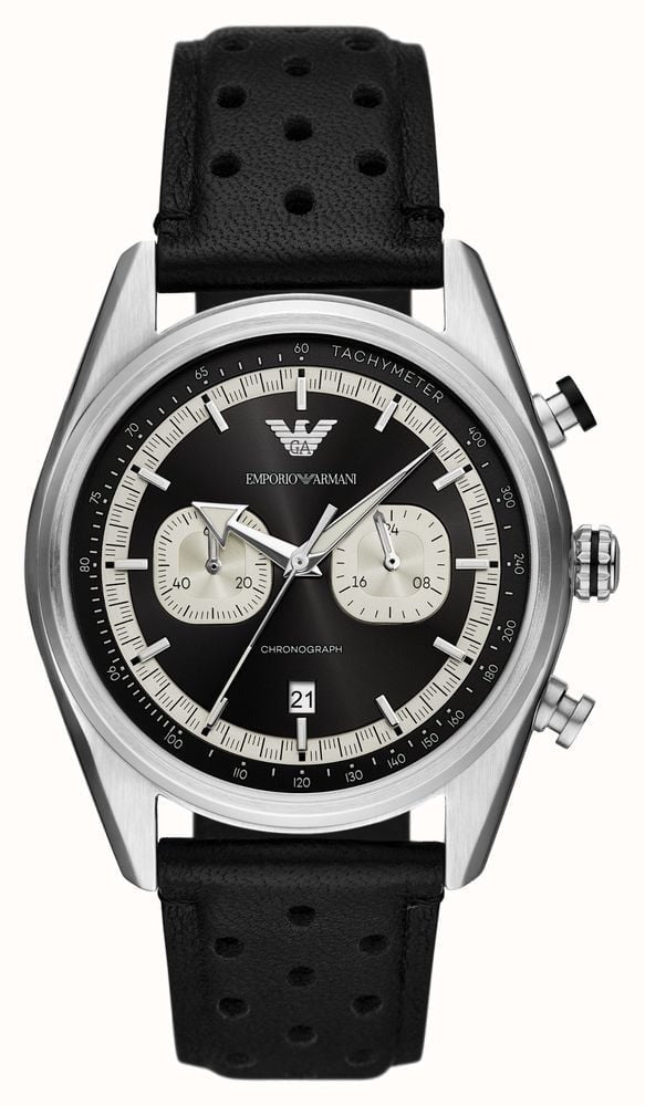 Emporio Armani Racer Chronograph Black Dial Black Leather Strap Watch for Men - AR11635 Buy Now By Emporio Armani