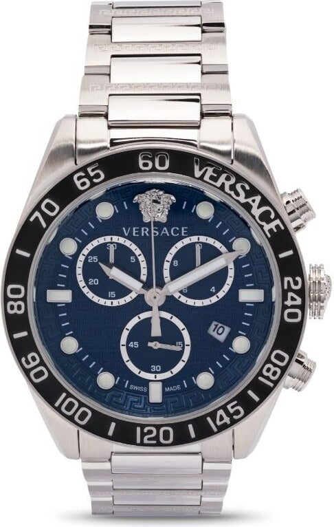 Versace Greca Dome Chronograph Blue Dial Silver Steel Strap Watch for Men - VE6K00323 Buy Now By Versace