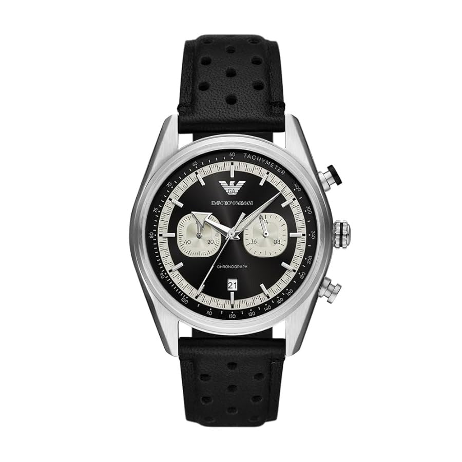 Emporio Armani Racer Chronograph Black Dial Black Leather Strap Watch for Men - AR11635 Buy Now By Emporio Armani