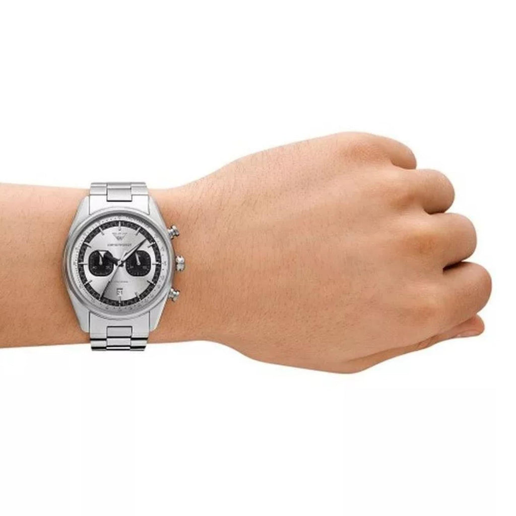 Emporio Armani Racer Chronograph Silver Dial Silver Steel Strap Watch for Men - AR11636 Buy Now By Emporio Armani