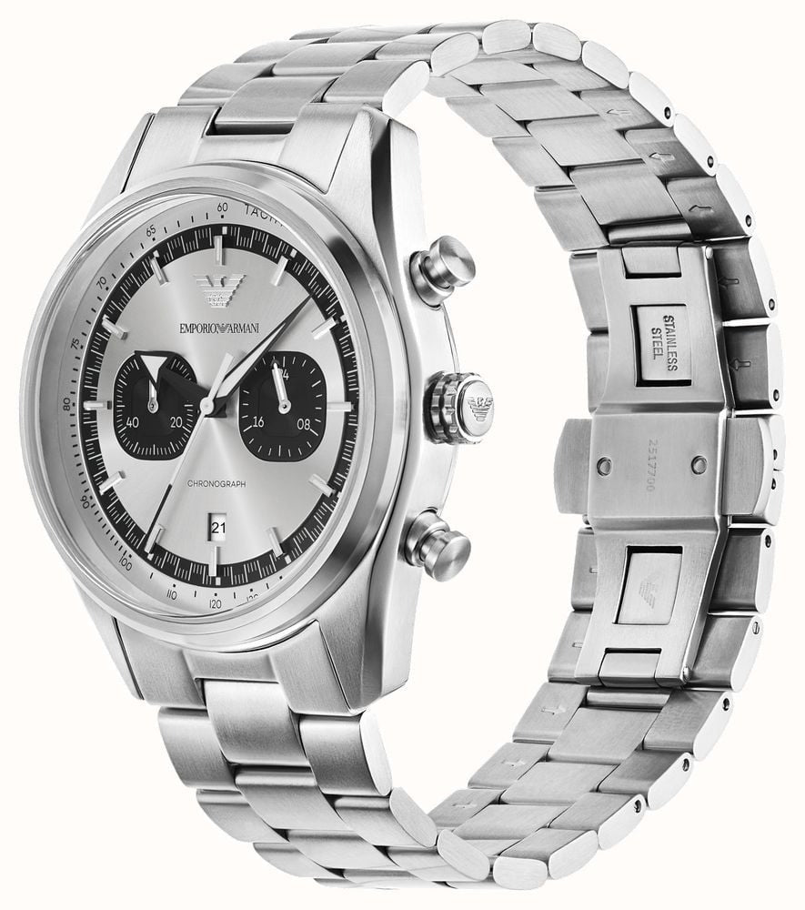 Emporio Armani Racer Chronograph Silver Dial Silver Steel Strap Watch for Men - AR11636 Buy Now By Emporio Armani