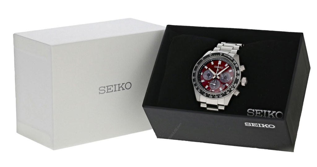 Seiko Prospex US Special Edition Speedtimer Solar Chronograph Red Dial Silver Steel Strap Watch for Men - SSC927 Buy Now By Seiko