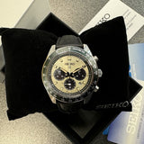 Seiko Prospex Speedtimer Solar Chronograph Ivory Dial Black Leather Strap Watch for Men - SSC943 Buy Now By Seiko