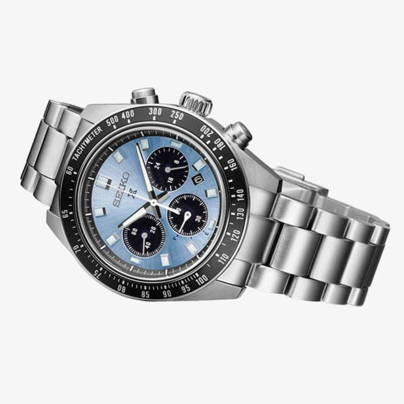 Seiko Prospex Speedtimer 41.4 Solar Chronograph Blue Dial Silver Steel Strap Watch for Men - SSC935
