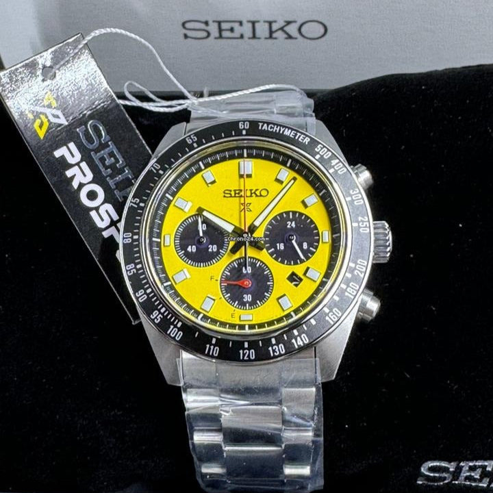 Seiko Prospex Speedtimer Solar Chronograph Yellow Dial Silver Steel Strap Watch for Men - SSC929 Buy Now By Seiko