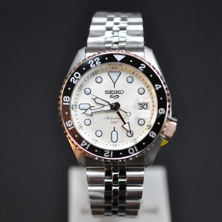 Seiko 5 GMT Sport Asia Exclusive Limited Edition Off White Dial Silver Steel Strap Watch for Men - SSK046K1 Buy Now By Seiko