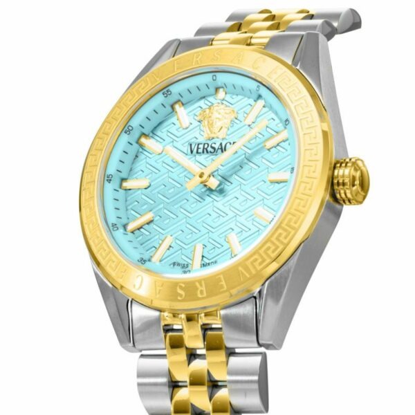 Versace V-Code Analog Turquoise Dial Two Tone Steel Strap Watch for Women - VE8I00524 Buy Now By Versace