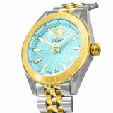 Versace V-Code Analog Turquoise Dial Two Tone Steel Strap Watch for Women - VE8I00524 Buy Now By Versace