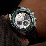 Seiko Prospex Speedtimer Solar Chronograph Ivory Dial Black Leather Strap Watch for Men - SSC943 Buy Now By Seiko