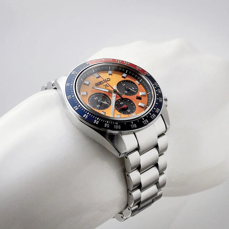 Seiko Prospex Solar Chronograph 1969 Re-interpretation Orange Dial Silver Steel Strap Watch for Men - SSC947 Buy Now By Seiko