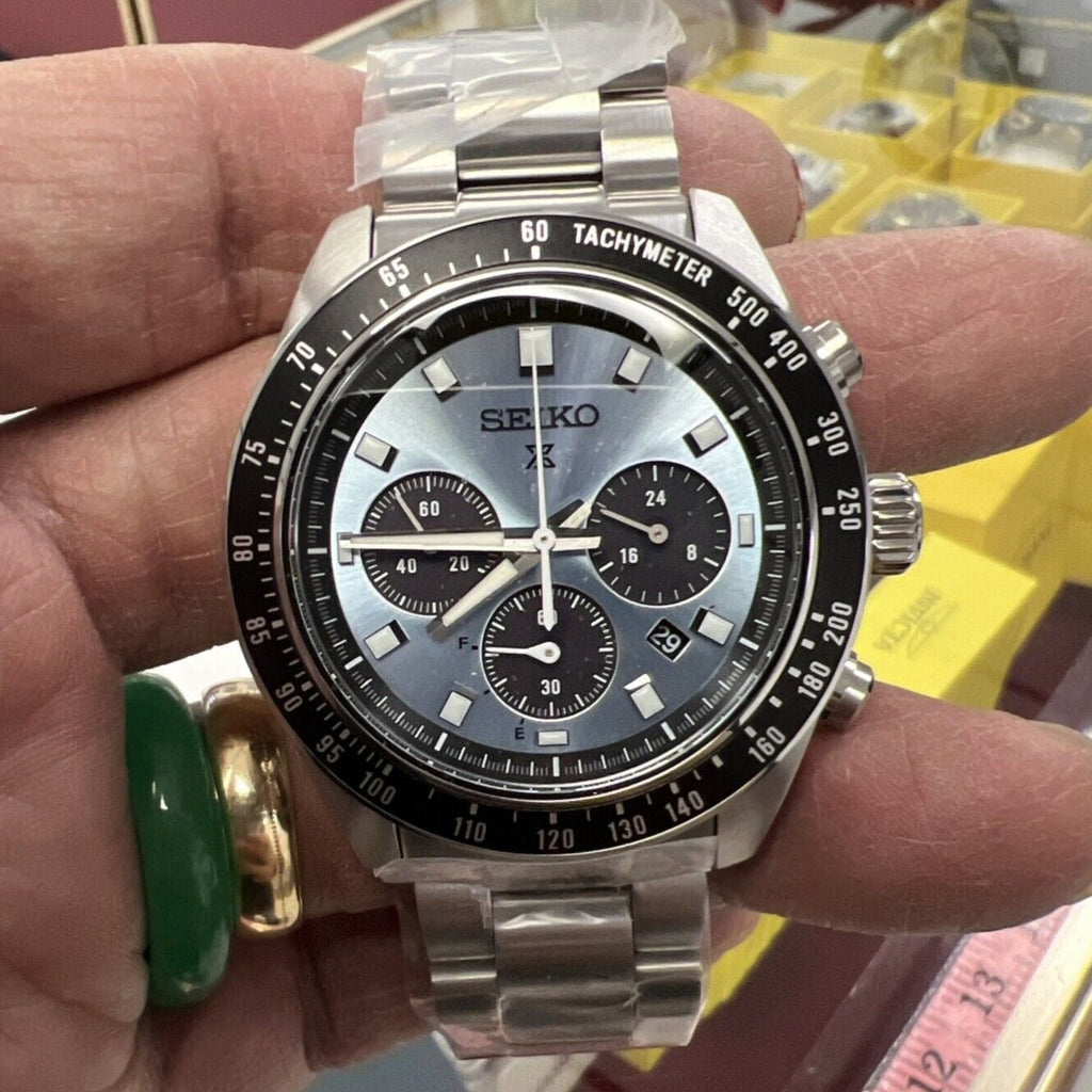 Seiko Prospex Speedtimer 41.4 Solar Chronograph Blue Dial Silver Steel Strap Watch for Men - SSC935 Buy Now By Seiko