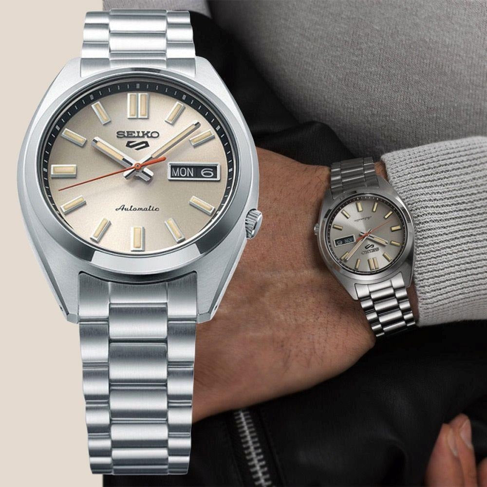 Seiko 5 Sports SNXS Series Automatic Beige Dial Silver Steel Strap Watch for Men - SRPK91K1 Buy Now By Seiko