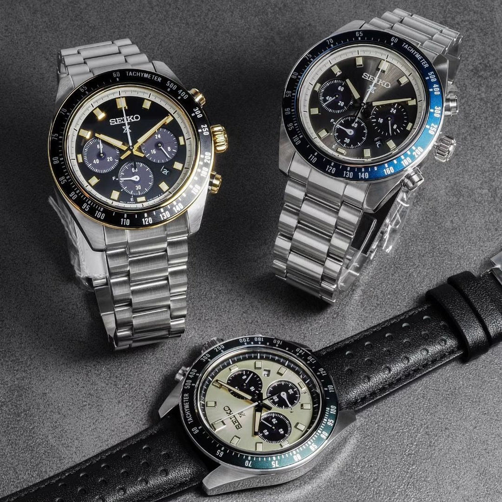 Seiko Prospex Speedtimer Solar Chronograph Ivory Dial Black Leather Strap Watch for Men - SSC943 Buy Now By Seiko