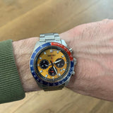 Seiko Prospex Solar Chronograph 1969 Re-interpretation Orange Dial Silver Steel Strap Watch for Men - SSC947 Buy Now By Seiko