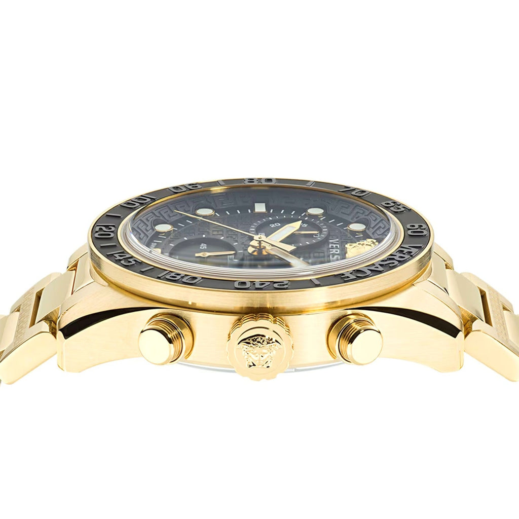 Versace Greca Dome Chronograph Black Dial Gold Steel Strap Watch for Men - VE6K00523 Buy Now By Versace