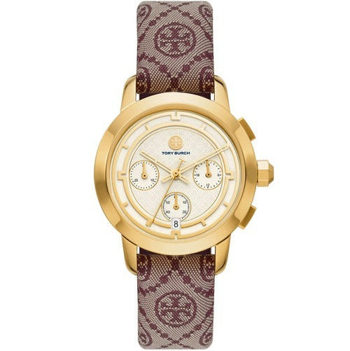 Tory Burch The Tory Chronograph White Dial Maroon Jacquard Strap Watch for Women - TBW1051 Buy Now By Tory Burch