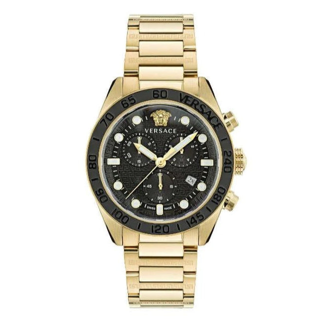 Versace Greca Dome Chronograph Black Dial Gold Steel Strap Watch for Men - VE6K00523 Buy Now By Versace