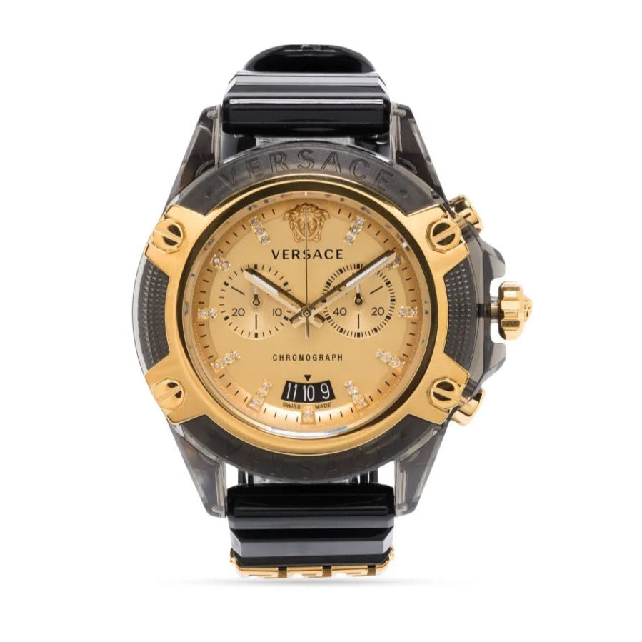 Versace Icon Active Chrono Gold Dial Black Silicone Strap Unisex Watch - VEZ701623 Buy Now By Versace