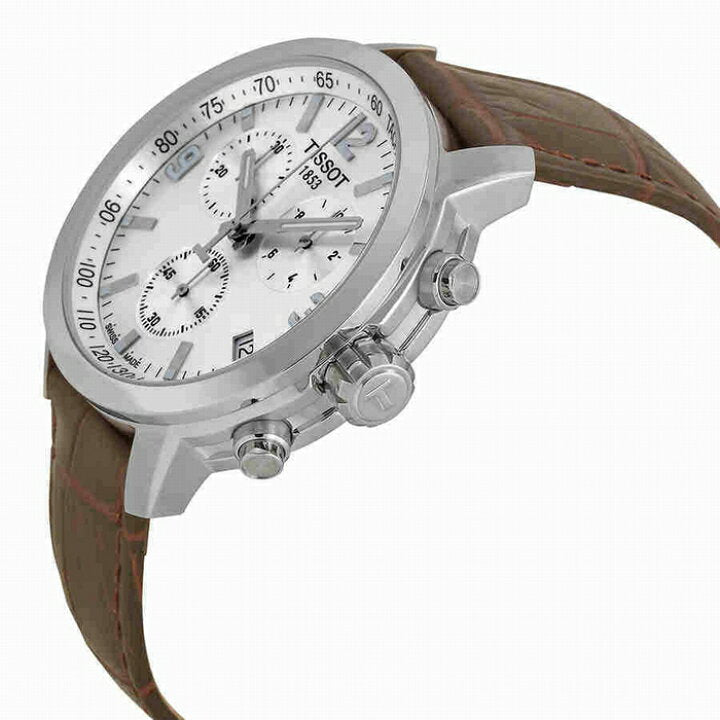 Tissot PRC 200 Chronograph Silver Dial Brown Leather Strap Watch For Men - T055.417.16.037.00 Buy Now By Tissot