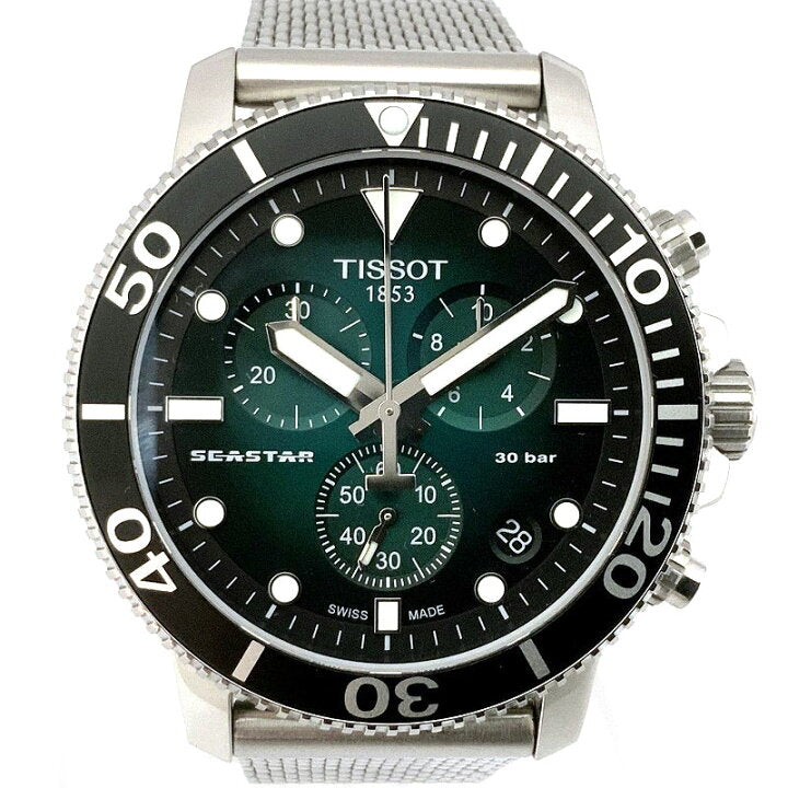 Tissot Seastar 1000 Chronograph Green Dial Silver Mesh Bracelet Watch For Men - T120.417.11.091.00 Buy Now By Tissot