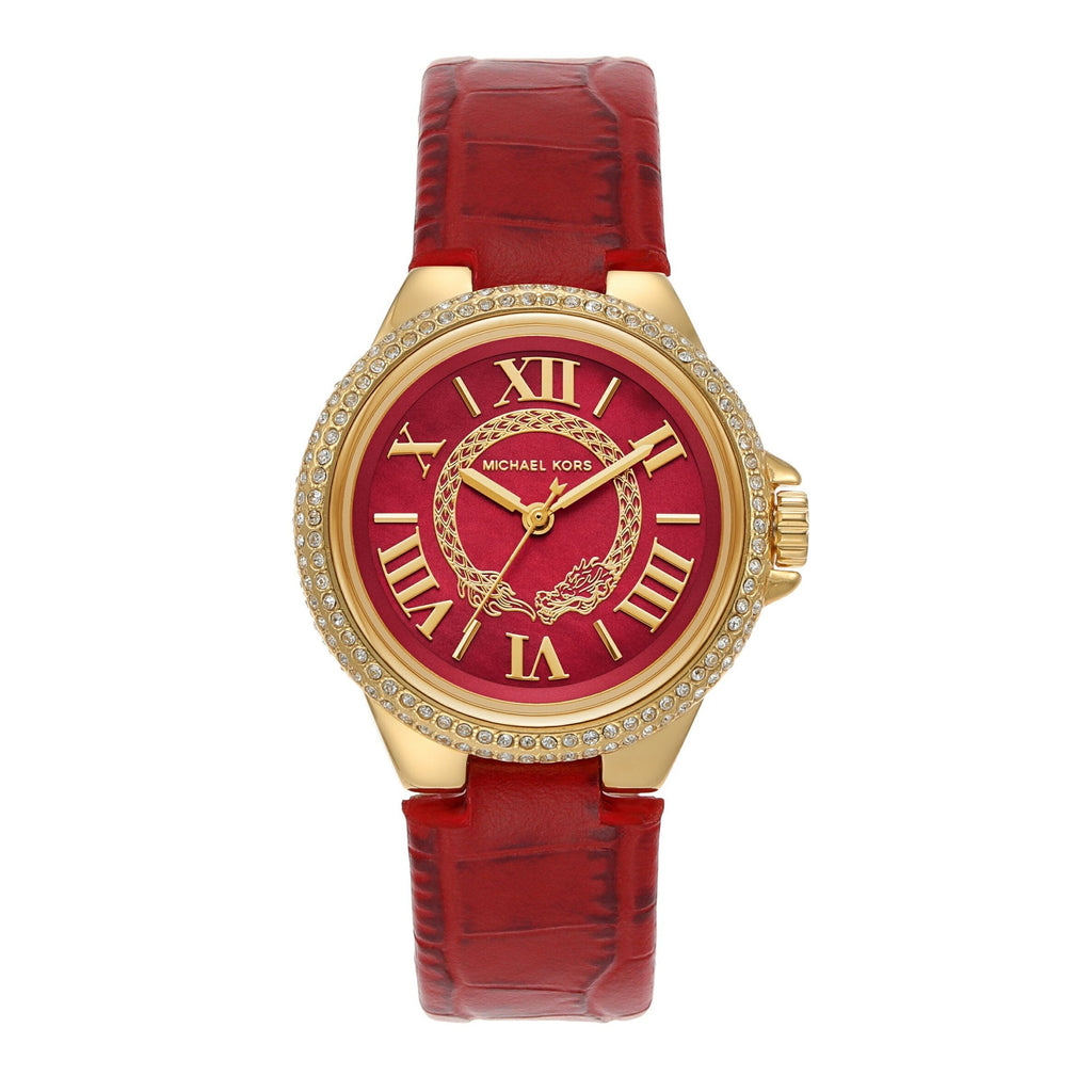 Michael Kors Camille Three-Hand Red Dial Red Leather Strap Watch for Women - MK4750 Buy Now By Michael Kors