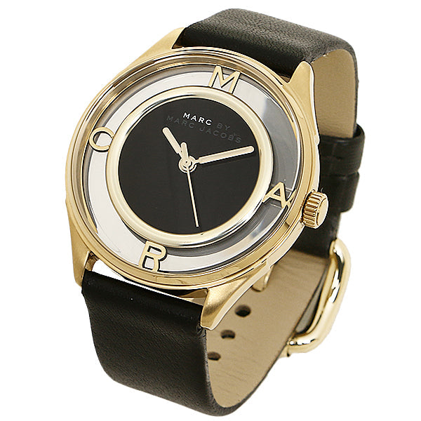 Marc Jacobs Tether Black Dial Black Leather Strap Watch for Women - MBM1376 Buy Now By Marc Jacobs