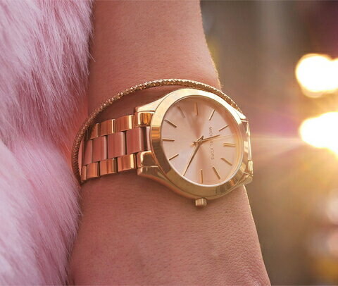 Michael Kors Slim Runway Pink Dial Two Tone Steel Strap Watch for Women - MK3493 Buy Now By Michael Kors