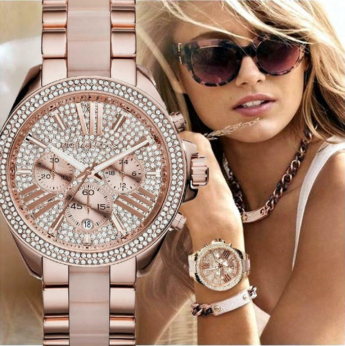 Michael Kors Wren Crystals Rose Gold Dial Rose Gold Steel Strap Watch for Women - MK6096 Buy Now By Michael Kors