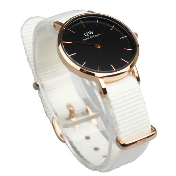 Daniel Wellington Classic Petite Dover Black Dial White NATO Strap Watch For Women - DW001000314 Buy Now By Daniel Wellington