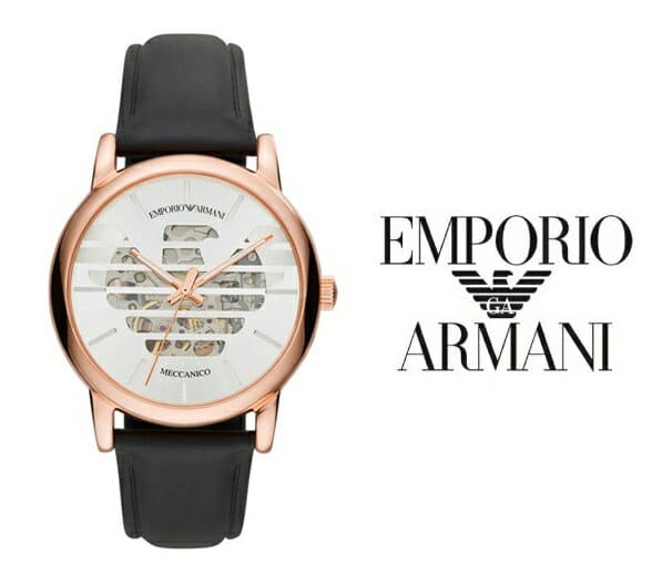 Emporio Armani Meccanico Skeleton Silver Dial Black Leather Strap Watch For Men - AR60031 Buy Now By Emporio Armani