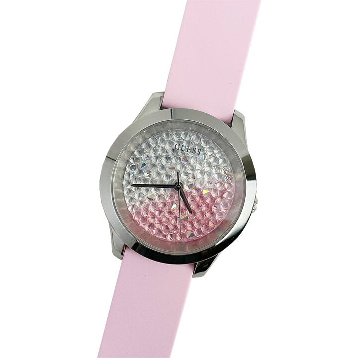 Guess Crush Crystals Silver Dial Pink Rubber Strap Watch for Women - W1223L1 Buy Now By Guess