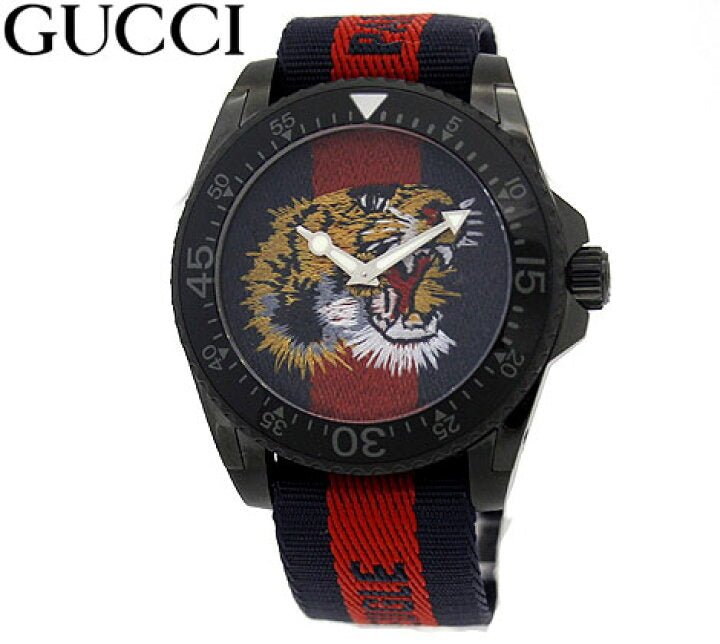 Gucci Dive Tiger Blue and Red Dial Blue Red Blue Nylon Strap Watch For Men - YA136215 Buy Now By Gucci
