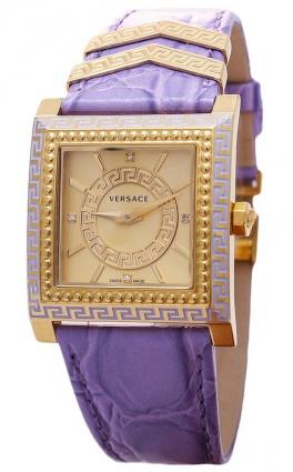Versace Day Glam Chronograph Gold Dial Purple Leather Strap Watch for Women - VQF040015 Buy Now By Versace