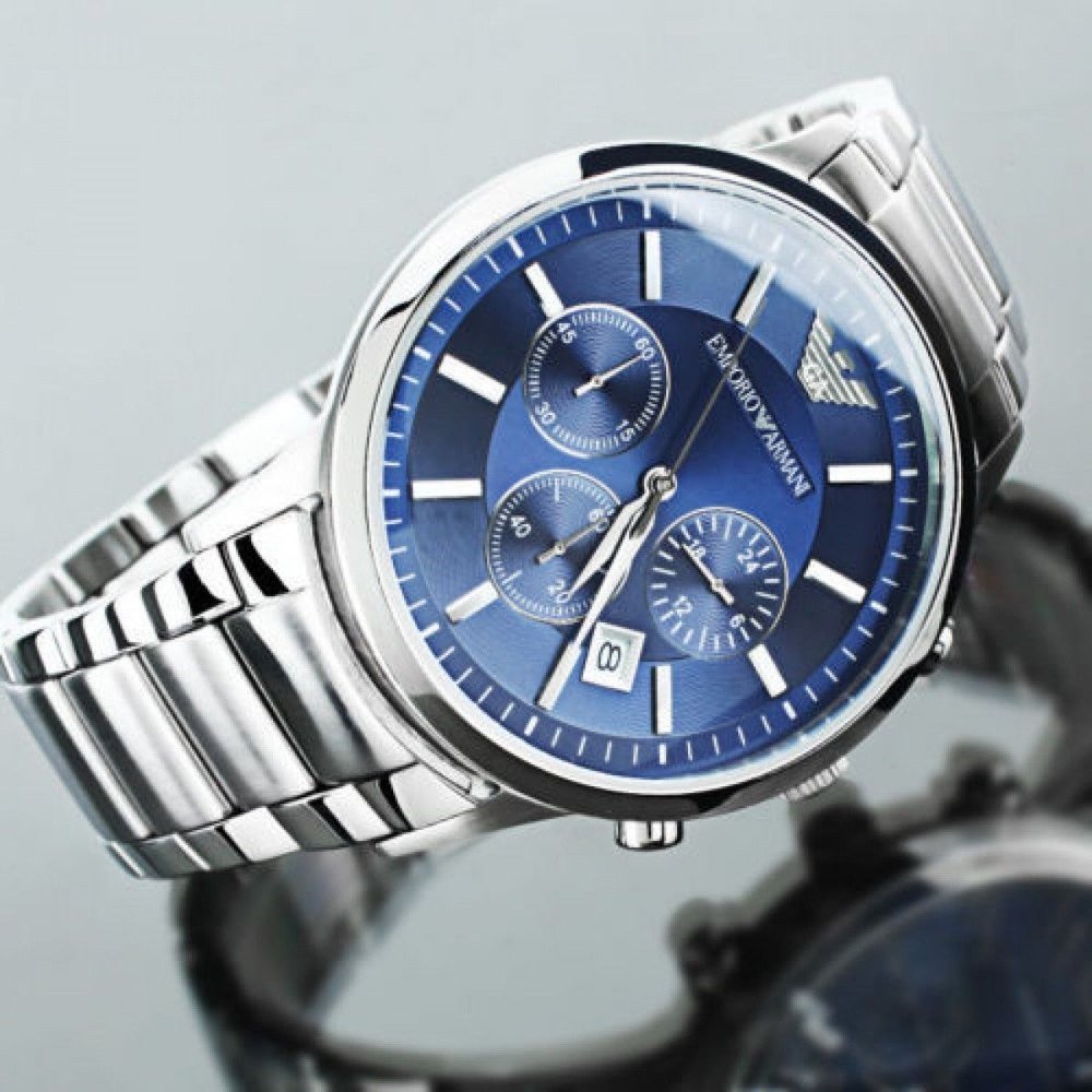 Emporio Armani Renato Chronograph Blue Dial Silver Steel Strap Watch For Men - AR2448 Buy Now By Emporio Armani