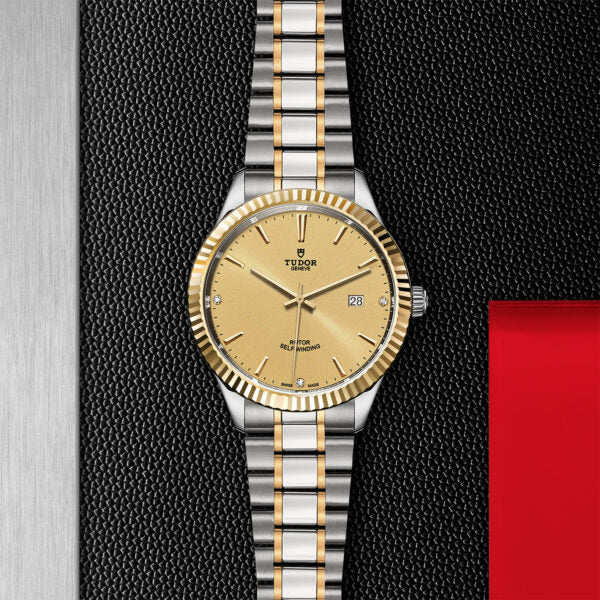 Tudor Style Automatic Diamonds Gold Dial Two Tone Steel Strap Watch for Men - M12713-0007 Buy Now By Tudor