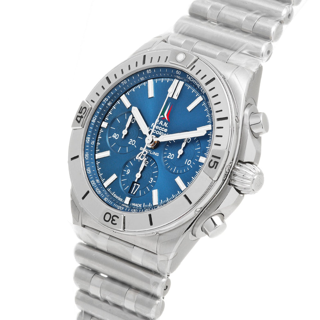 Breitling Chronomat B01 42 Frecce Tricolori Blue Dial Silver Steel Strap Watch for Men - AB01344A1C1A1 Buy Now By Breitling