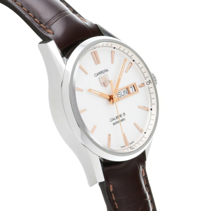 Tag Heuer Carrera Calibre 5 Automatic White Dial Brown Leather Strap Watch for Men - WAR201D.FC6291 Buy Now By Tag Heuer