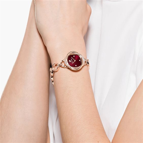 Swarovski Crystal Flower Red Dial Rose Gold Steel Strap Watch for Women - 5552783 Buy Now By Swarovski