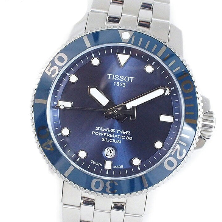 Tissot T Sport Seastar 1000 Powermatic Silicium Blue Dial Silver Steel Strap Watch For Men - T120.407.11.041.01 Buy Now By Tissot