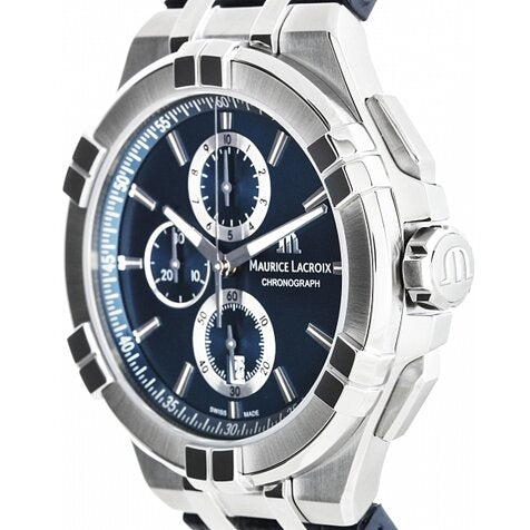 Maurice Lacroix Aikon Chronograph Blue Dial Blue Leather Strap Watch for Men - AI1018-SS001-430-1 Buy Now By Maurice Lacroix
