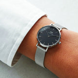 Daniel Wellington Petite Sterling Black Dial Silver Mesh Bracelet Watch For Women - DW00100218 Buy Now By Daniel Wellington