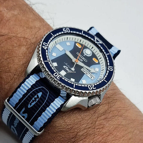 Seiko 5 Sports Honda Super Cub Limited Edition Blue Dial Two Tone NATO Strap Watch For Men - SRPK37K1 Buy Now By Seiko