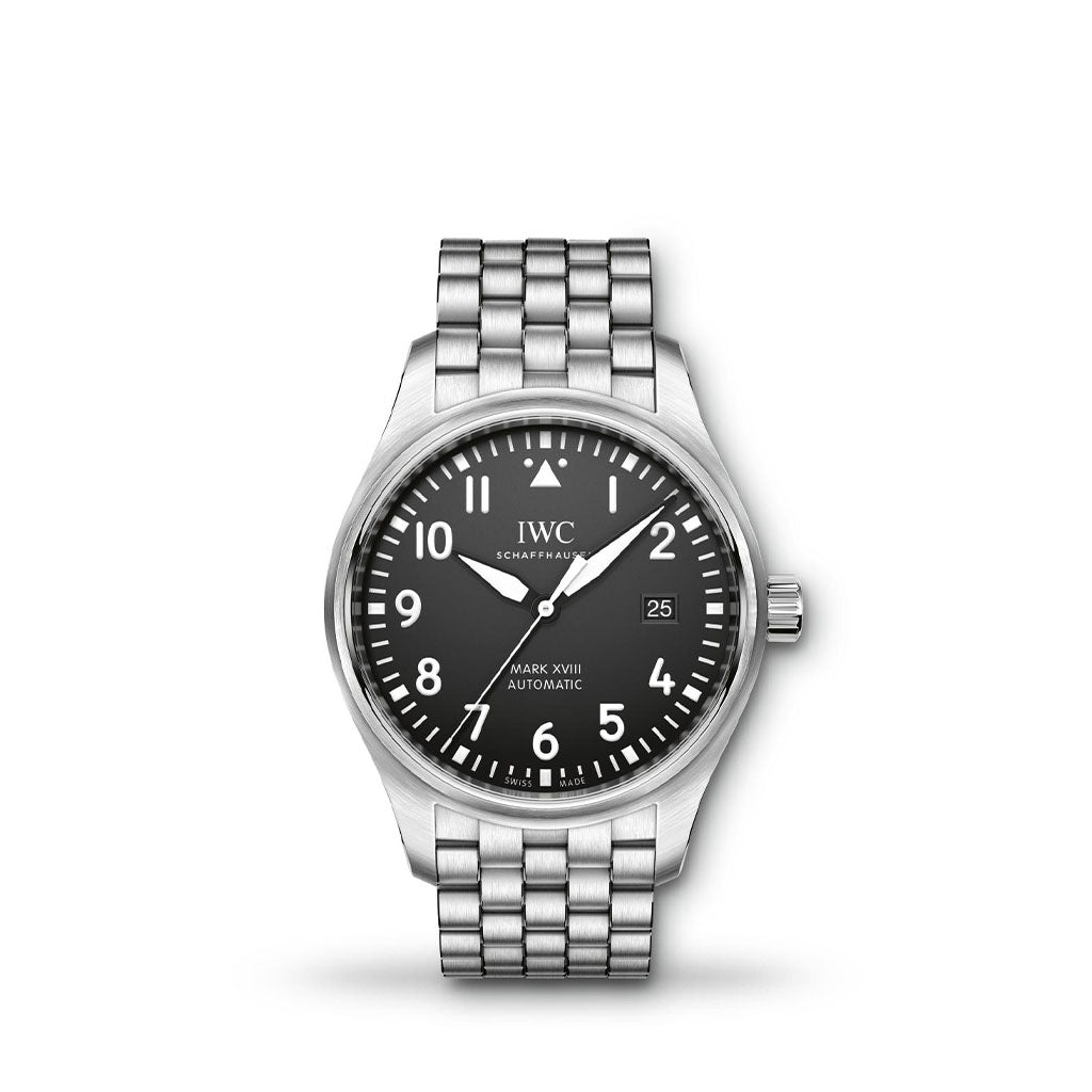 IWC Pilot’s Watch Mark XVIII Black Dial Silver Steel Strap Watch for Men - IW327015 Buy Now By IWC